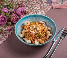 Рис с креветками и овощами кимчи