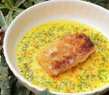 Лойн трески с кукурузным ризотто и шафраном