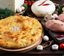 Пирог с курицей, сыром и грибами