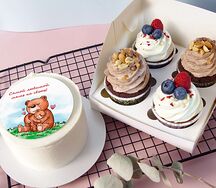 Комбо набор Бенто-торт Любимой маме (мишки) и капкейки ассорти
