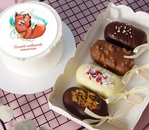 Набор бенто-торт Любимой мамочке (лисята) и Эскимо-чизкейк на палочке