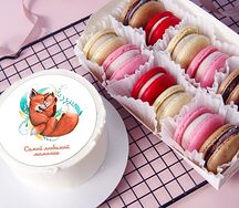 Набор Бенто-торт Любимой мамочке (лисята) и 12 макаронс