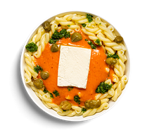 Джемелли с соусом из болгарского перца и фетой