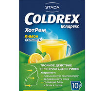 Колдрекс ХотРем при простуде и гриппе со вкусом лимона, порошок, 10 пакетиков