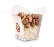 White steamed rice, Mushroom chicken