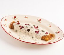 Блин с ветчиной и сыром, под сливочню-трюфельным соусом