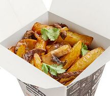 Картофель жареный с говядиной и грибами