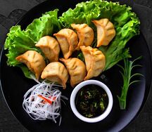 Жареные пельмени гедза с курицей