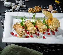 Рулеты из баклажанов с грецким орехом