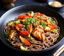 Вок на гречневой лапше с курицей