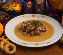 Мясо с шампиньонами