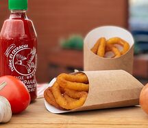 Кольца кальмара фри порция M и соус на выбор (сырный, томатный, кисло-сладкий, барбекю)