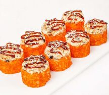 Запечённый ролл с угрём и тигровой креветкой