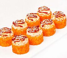 Запечённый ролл с лососем и креветкой
