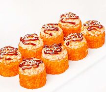 Запечённый ролл с лососем и креветкой
