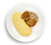 Биточки по-селянски с грибным соусом и картофельное пюре