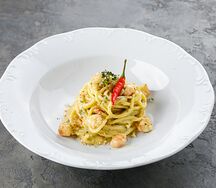 Паста Алио Олио с креветками