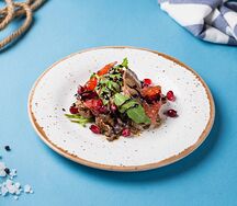 Куриная печень с гранатом и апельсином