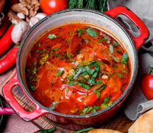 Суп Харчо с грецкими орехами и зелеными ткемали