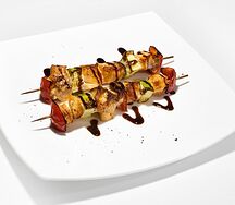 Шашлычки из семги с овощами