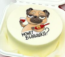 Бенто-торт с мопсом и бокалом