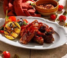 Ребра Барбекю с овощами гриль