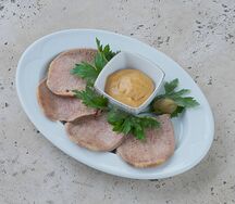 Язык телячий с хреном и горчицей