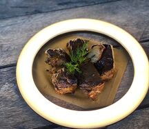 Шашлык из говяжьей печени с курдюком