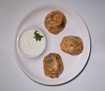 Жареные манты с мясом и тыквой 