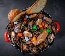 Мидии Шоколад, банан, M&Ms