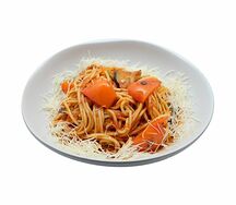 Спагетти с овощами гриль