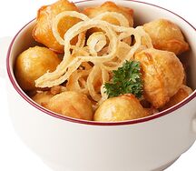 Пельмени из свинины, говядины и курицы жареные 