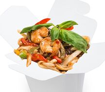 Острый удон с креветками