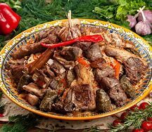 Плов праздничный с мангал ассорти и узбекской долмой