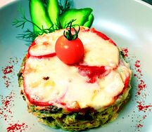 Язык, запеченный с грибами