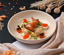 Салат Оливье с говяжьим языком и перепелками