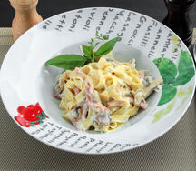 Паста Феттуччине с ветчиной и грибами