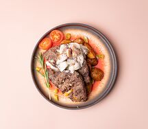 Кёфте с сыром и грибным соусом