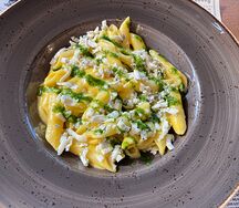Паста Пенне с тыквой, сыром дорблю, пармезаном