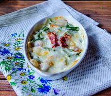 Запеканка из стручковой фасоли с беконом