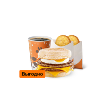 Двойной Маффин с яйцом и свиной котлетой Большой Комбо