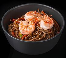 Соба гречневая с креветкой в соусе терияки