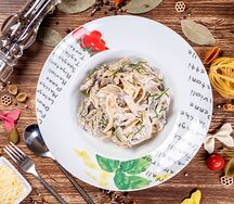 С телятиной и грибами