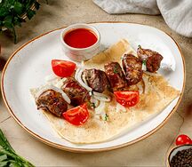 Шашлык из печени телёнка в сетке