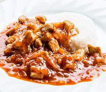 Поджарка из свинины и рис отварной