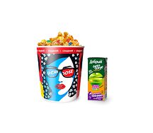Попкорн сладкий стандартный с топпингом и сок Добрый Яблоко