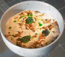 Полба с брискетом и муссом из белых грибов