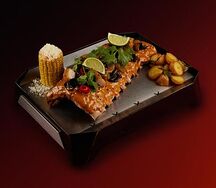 Basta size с соусом Том Ям, креветками темпура и древестными грибами