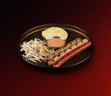 Ассорти колбасок с картофельным пюре с трюфельным маслом и коул слоу