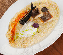 Трюфельный орзо с черной треской и муссом из пармезана 